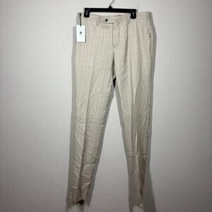 PT Torino Mens 50/Large/34 US Super 100'S Dress Pants Tan 100% Wool Plaid